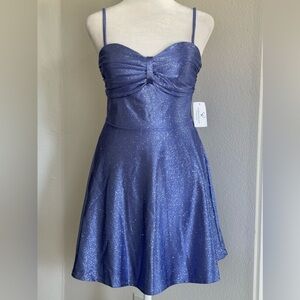 Windsor Twinkle Season Glitter Satin Skater Blue Dress